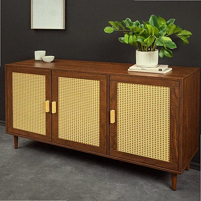 Sideboard VIENNA - 120cm - braun - Holz Wiener Geflecht Rattan - Kommode Schrank