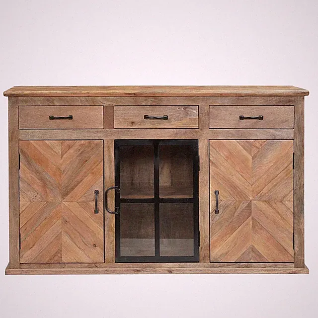 Sideboard Vitrine CHATEAU 150cm massiv rustikal Industrial Anrichte Kommode