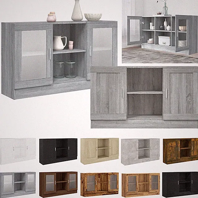 Sideboard Vitrinenschrank Beistellschrank Anriche 2 Fächer 2 Türen 120x30,5x70cm