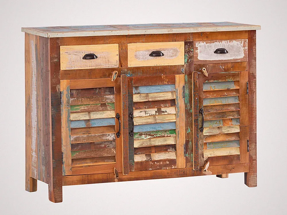 Sideboard Wakefield 3türig Holz rustikal braun bunt Anrichte Kommode Wohnmöbel
