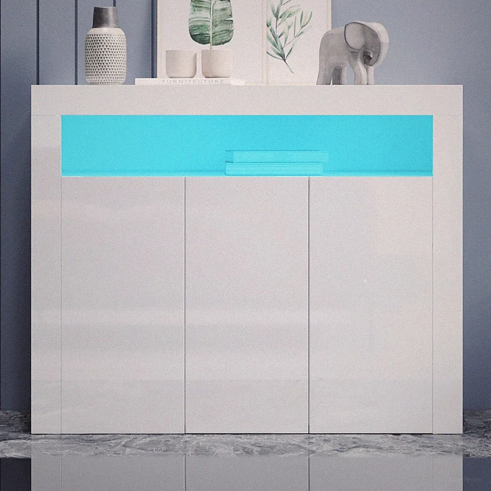 Sideboard Weiss Hochglanz Wohnzimmer LED Kommode Wohnzimmermöbel B116xH93xT35cm