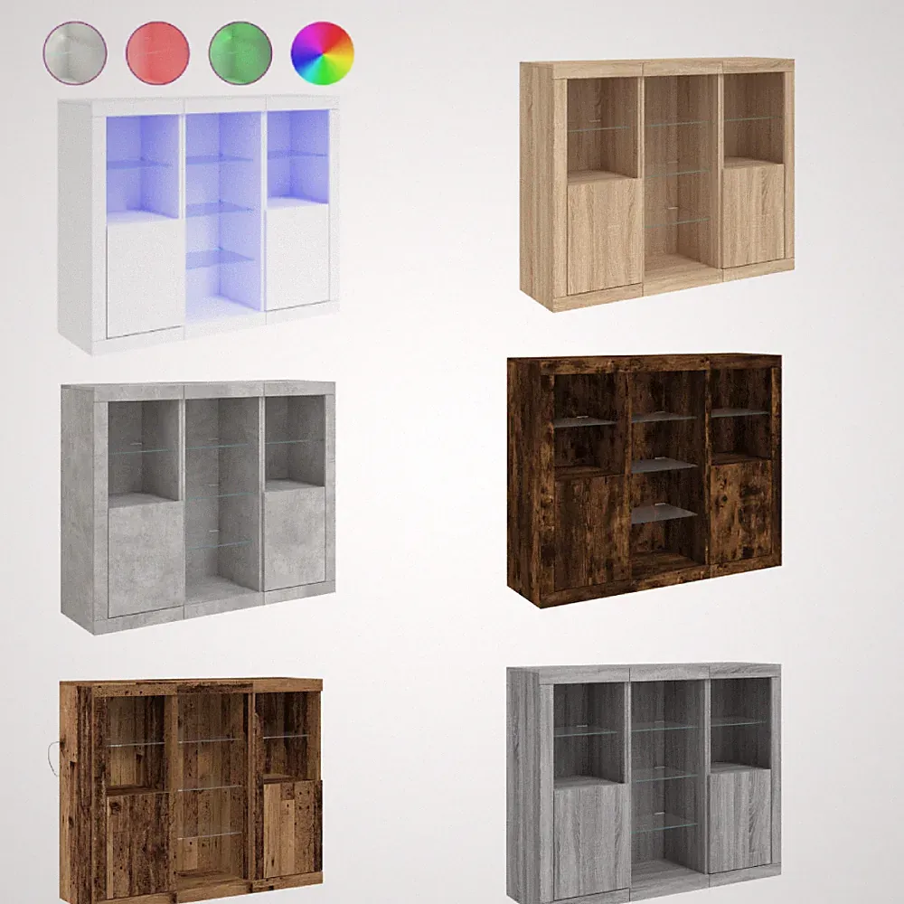 Sideboards Kommode Schrank Beistellschrank mit LED-Leuchten 3 Stk. Holzwerkstoff