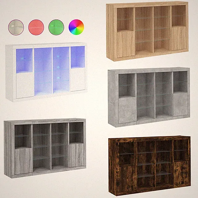Sideboards Kommode Schrank Regalebene Regal mit LED-Leuchten 3 Stk. Eichen-Optik