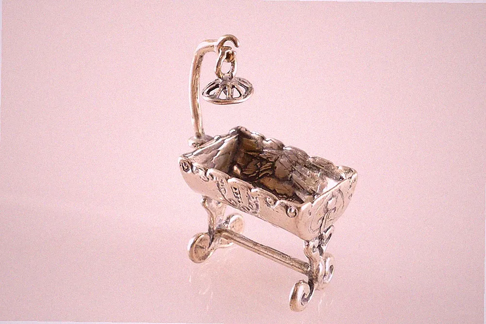 Silberfigur Miniatur Bett Silber Möbel Puppenmöbel Schaukelbett Wiege