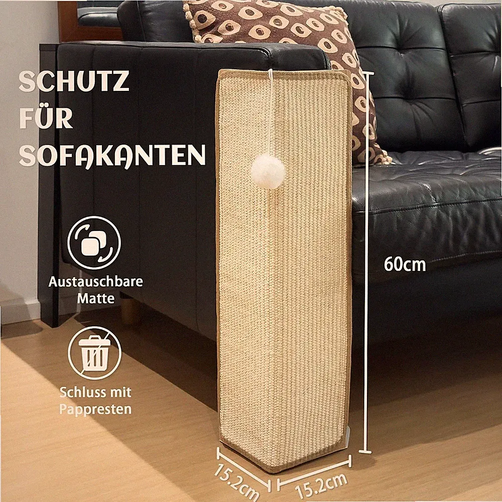 Sisal Kratzbrett 60cm Sofaschutz Kratzmatte mit Ball für Katzen Couch Möbel