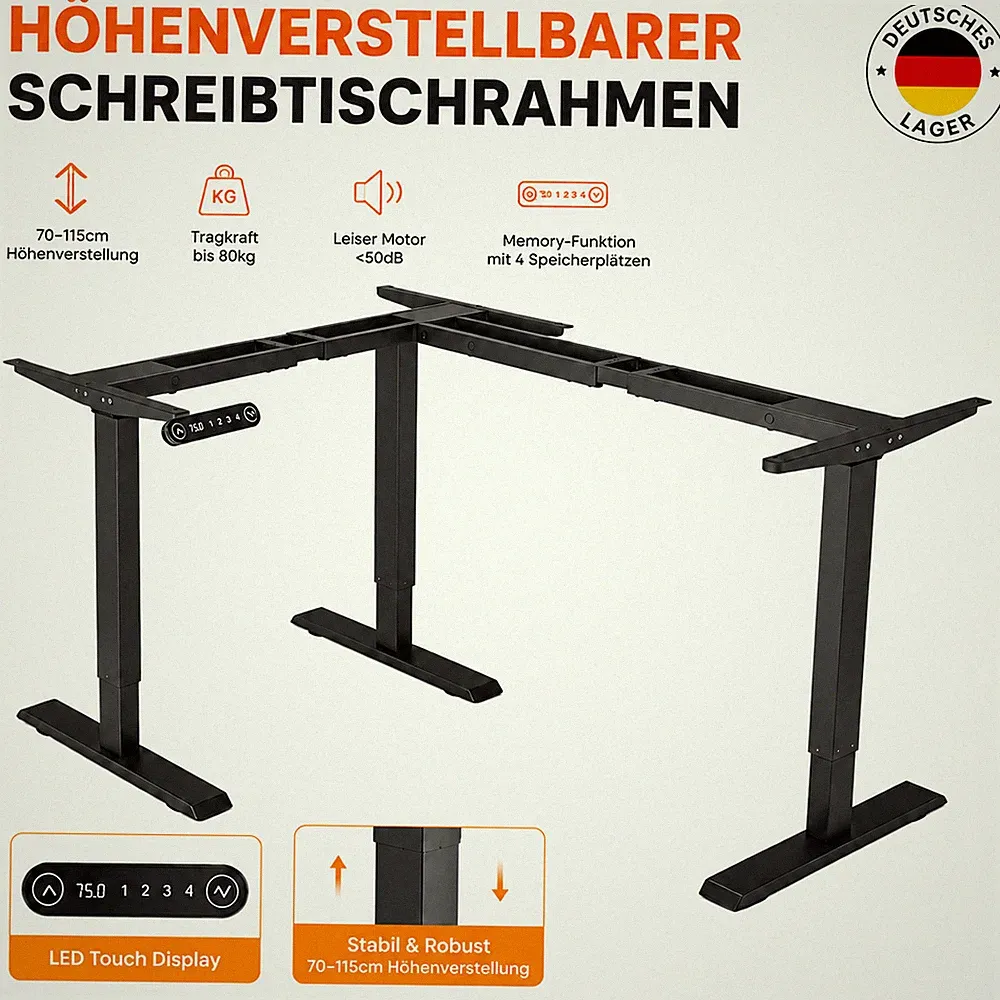 Sitz Steh Tischgestell Eck Schreibtisch Arbeitstisch Höhenverstellbar L Form DE