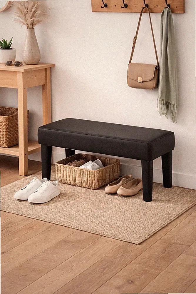 Sitzbank 70x30x30 cm Schwarz Kunstleder Flur Schuhbank Gepolstert Modern