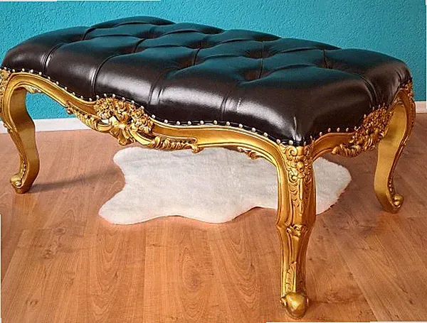SITZBANK BANK KLAVIERBANKHOLZ ANTIKER GOLDTON POLSTER SCHWARZ BAROCK-ROKOKO-STIL