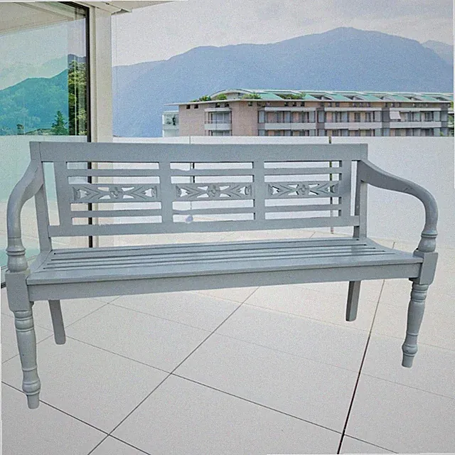 Sitzbank CHRISTOS Antique-Grey 150cm Mahagoni Holzbank Shabby-Look Handarbeit