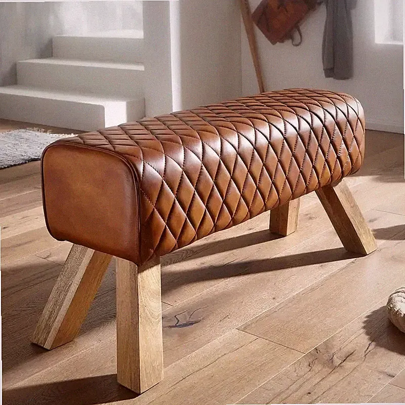 Sitzbank Echtleder / Massivholz 89 cm Springbock Flurbank Lederbank Bank