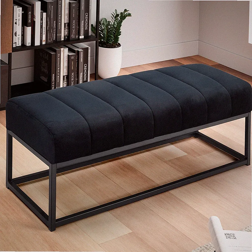 Sitzbank FineBuy Polsterbank Samt Schwarz 108 cm Bettbank Flurbank Modern Bank