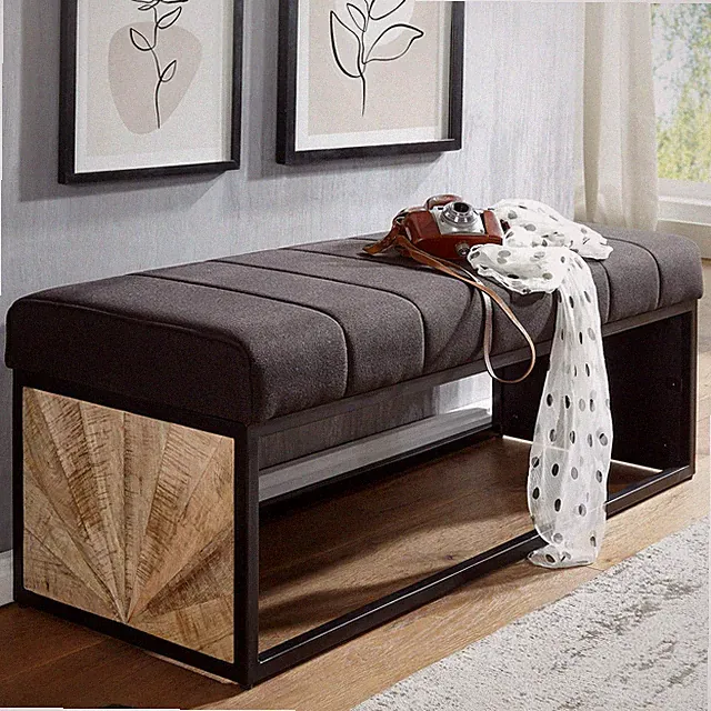 Sitzbank FineBuy Polsterbank Schwarz 105 cm Bettbank Schlafzimmer Flurbank Stoff