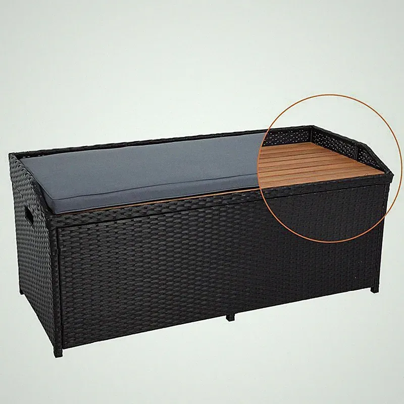 Sitzbank Gartenbank mit Auflagenbox Rattan Kissentruhe Polyrattan Bank Schwarz