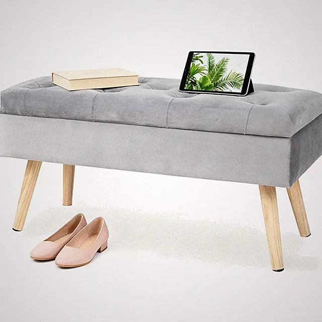 Sitzbank Holzbeine Polsterbank Stauraum Truhenbank Grau modern 80cm