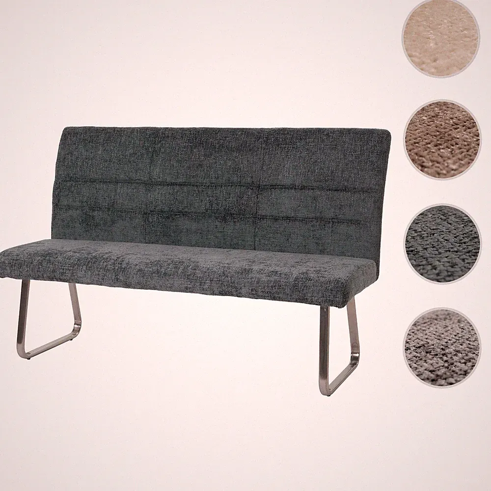 Sitzbank HWC-G55, Esszimmerbank Edelstahl gebürstet Stoff Chenille Öko-Tex 160cm
