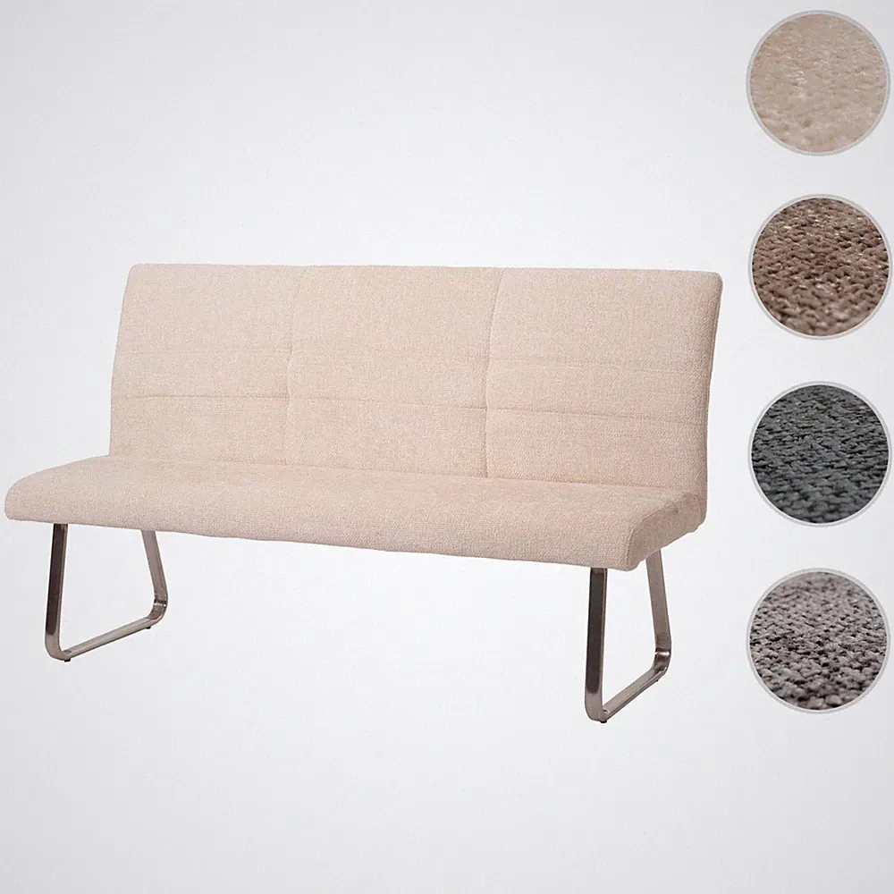 Sitzbank HWC-G55, Esszimmerbank Edelstahl gebürstet Stoff Chenille Öko-Tex 180cm