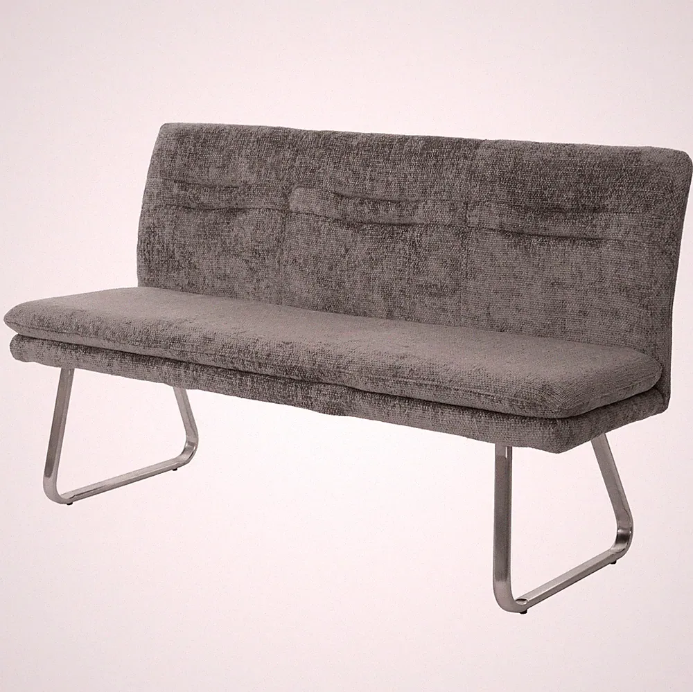 Sitzbank HWC-H70, Esszimmerbank, Lehne Stoff Chenille Edelstahl gebürstet 160cm