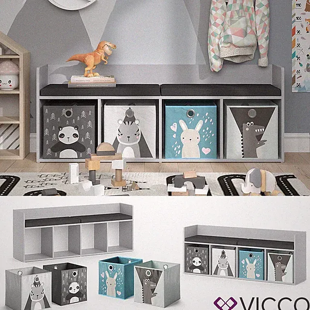 Sitzbank Kinderzimmerbank Kinderregal Luigi Hellgrau 142x53 cm modern Vicco