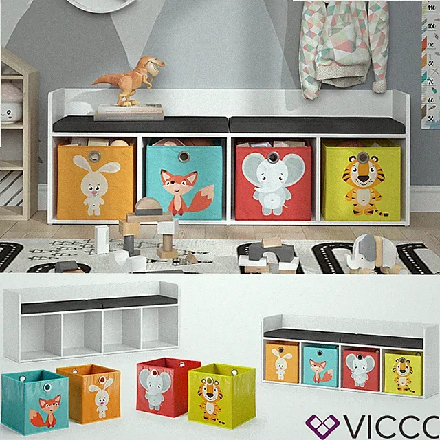 Sitzbank Kinderzimmerbank Kinderregal Luigi Weiß 142x53 cm modern Vicco