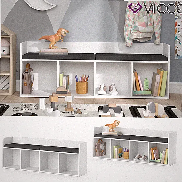 Sitzbank Kinderzimmerbank Kinderregal Luigi Weiß 142x53 cm modern Vicco