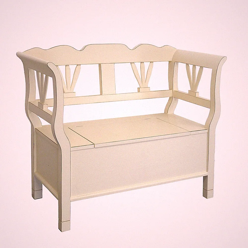 Sitzbank mit Armlehnen Küchenbank Weichholz Shabby Chic creme B: 119 cm -11785