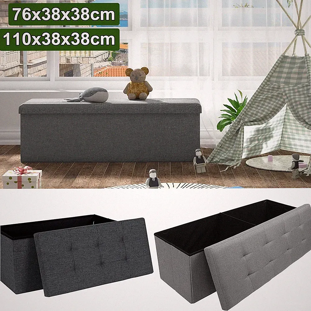 Sitzbank mit Stauraum 76/110cm Faltbar Aufbewahrungsbox Bettbank Leinen Ottomane