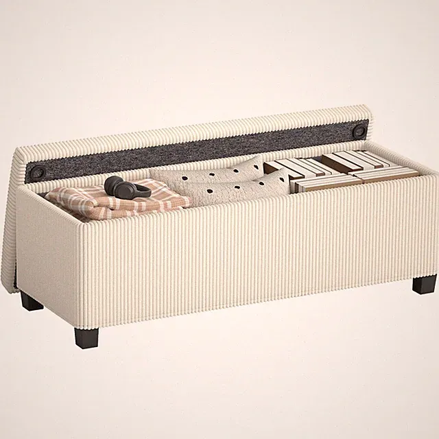 Sitzbank mit Stauraum Polsterbank mit Cord-Optik, Stahlbeine, Beige