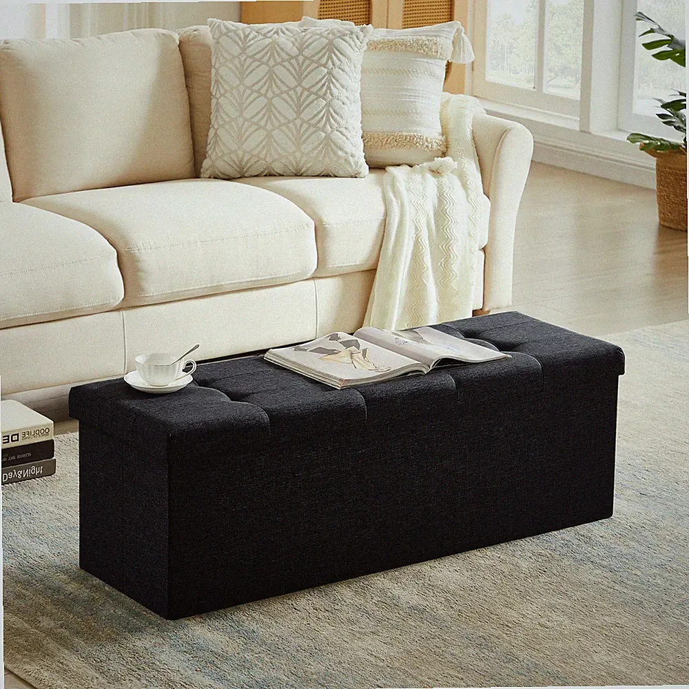 Sitzbank mit Stauraum,Sitzhocker, Aufbewahrungsbox,faltbar, Schwarz 114cm