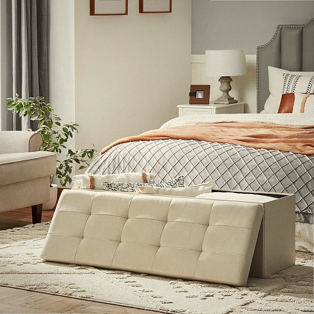 Sitzbank mit Stauraum Sitztruhe Aufbewahrungsbox beige SONGMICS LSF77BE