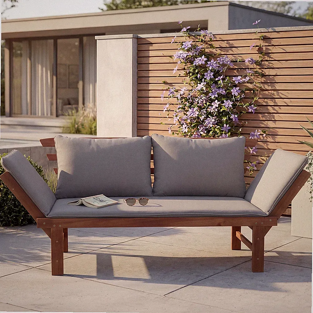 Sitzbank MODULAR - 200cm - natur grau - Akazie - inkl. Kissen klappbar Garten