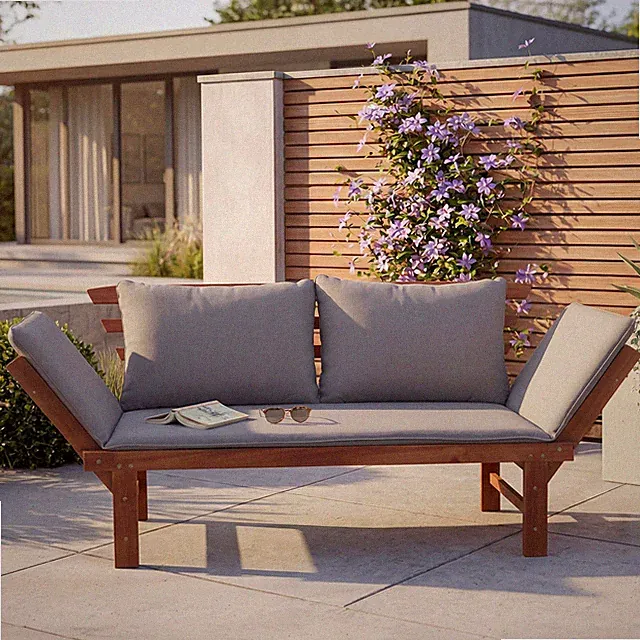 Sitzbank MODULAR - 200cm - natur grau - Akazie - inkl. Kissen klappbar Garten