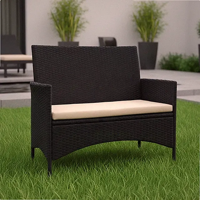 Sitzbank Rattanbank Polyrattan schwarz Sitzpolster Rattan Gartenbank Sitzkissen