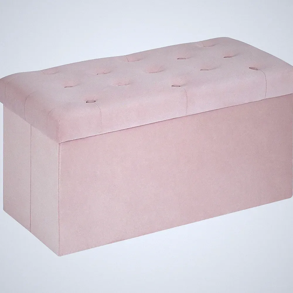 Sitzbank rosa Klappbar Stauraum Hocker Möbel MDF Velours Faltbar