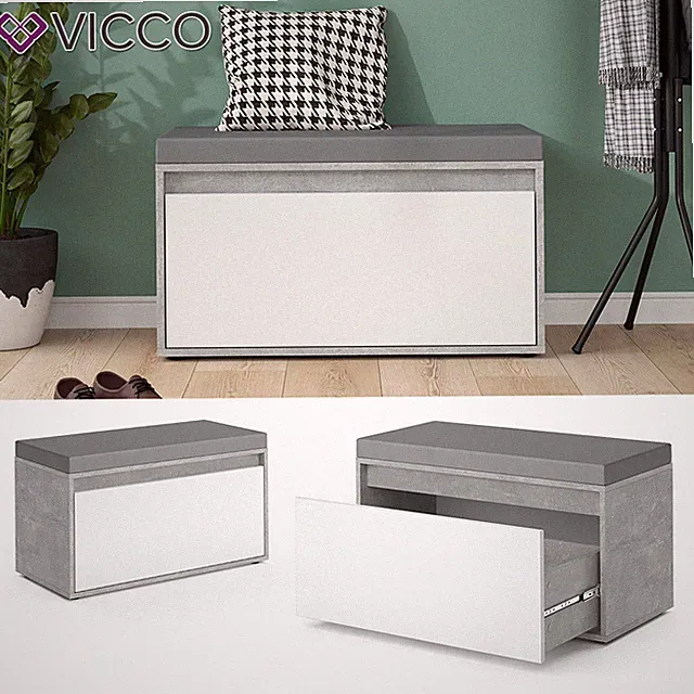 Sitzbank Schuhbank Sitztruhe Iker Beton Schuhschrank Sitzfläche Stauraum Vicco