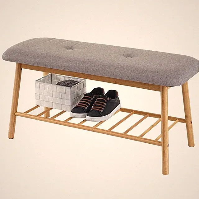 Sitzbank Schuhregal HWC-D90, Polsterbank Bank Schuhablage, Bambus 44x90x34cm