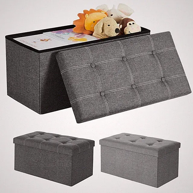Sitzbank Sitzhocker Sitztruhe 80 L Aufbewahrungsbox Leinen faltbar grau SONGMICS