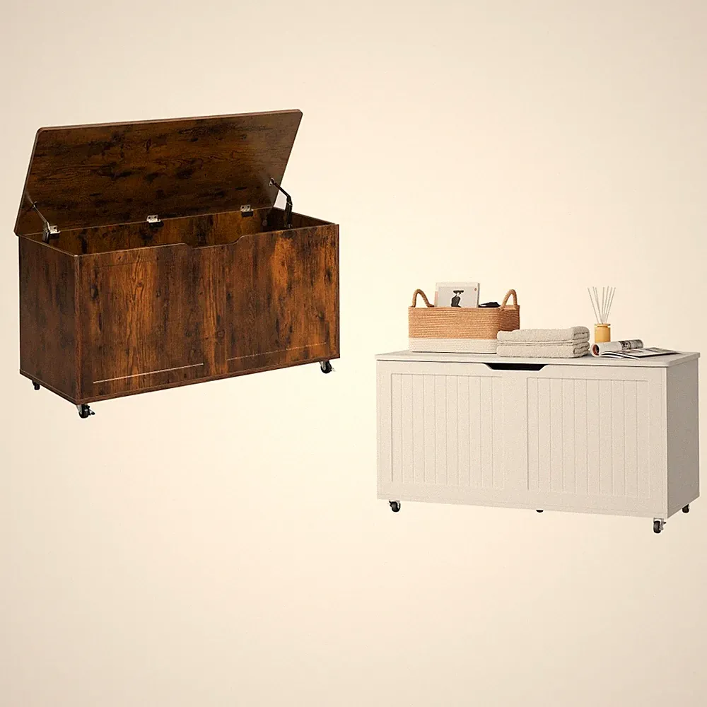 Sitzbank Sitztruhe mit Stauraum Deckel Rollen 100x50x40 cm für Schlafzimmer Flur