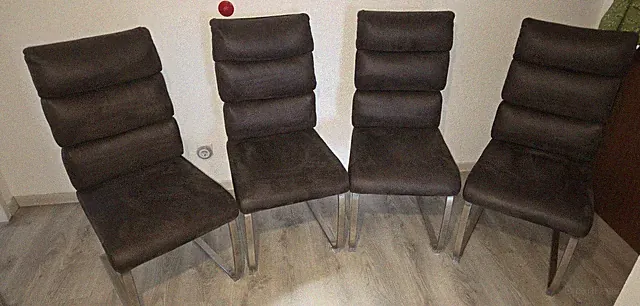 Sitzbank und 4 Stühle für Esszimmer, Metallgestell, dunkelbraun, 180x70cm, gebr...
