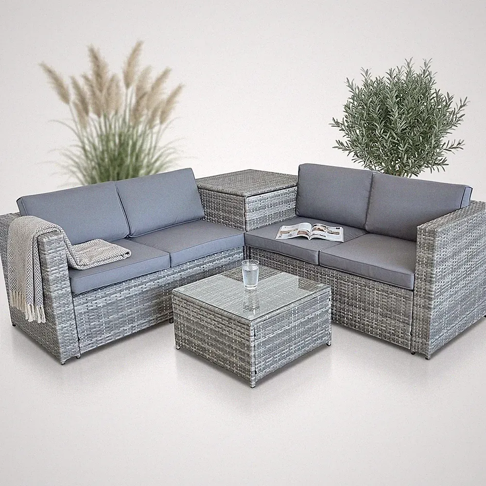 Sitzgarnitur Gartenmöbel Set Sofa XXL PolyRattan Sitzgruppe + Auflagenbox Garten