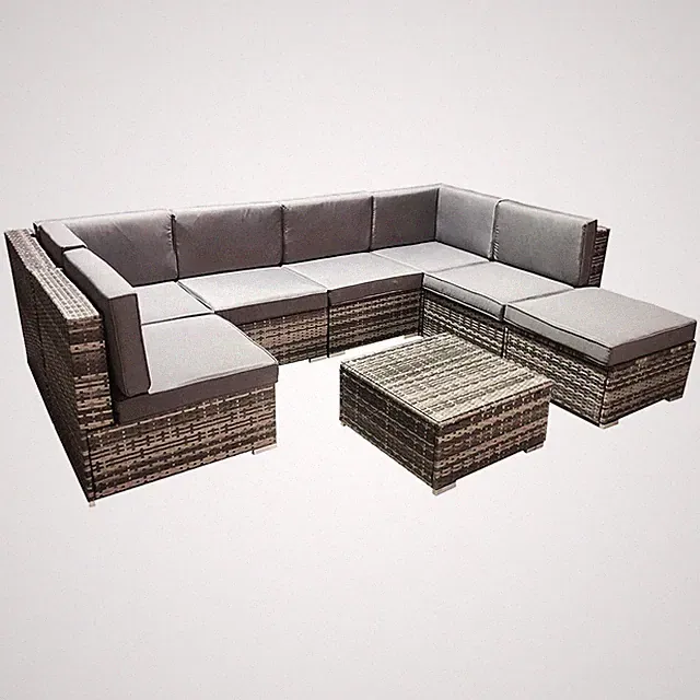 Sitzgarnitur Grau Polyrattan Lounge Möbel Sitzgruppe Gartengarnitur Gartenset