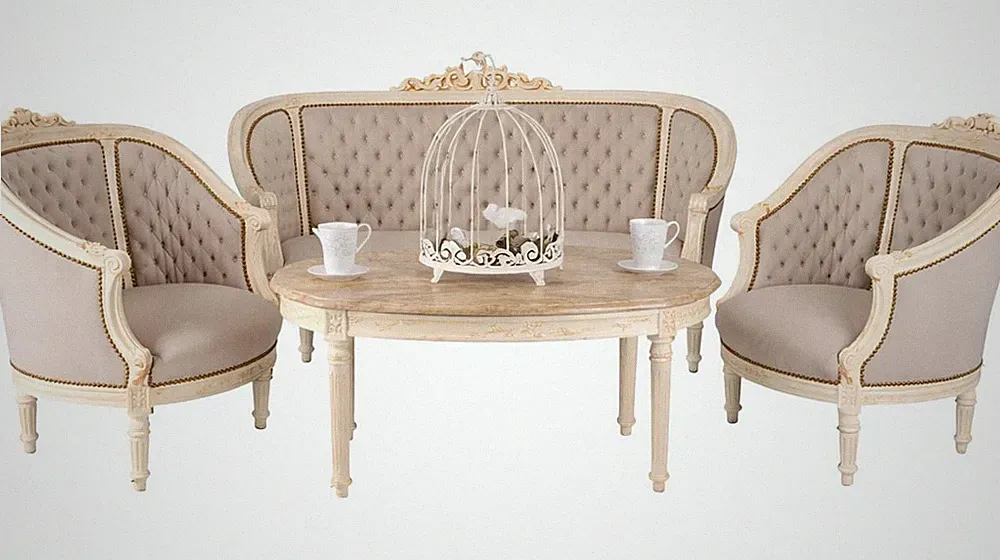 Sitzgarnitur shabby chic Sofa Sessel Marmortisch Sitzmöbel barock