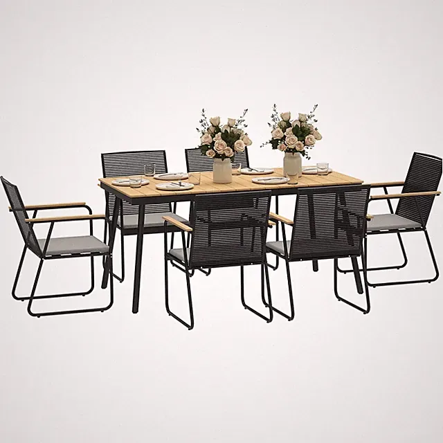 Sitzgruppe 7-teilig Metall Essgruppe für 6 Personen Esstisch mit Tisch 6 Stühlen