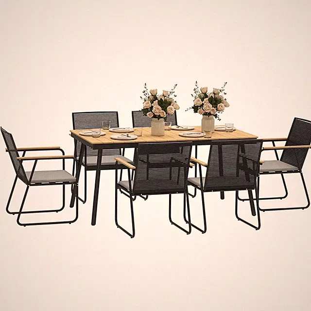 Sitzgruppe 7-teilig Metall Essgruppe für 6 Personen Esstisch mit Tisch 6 Stühlen