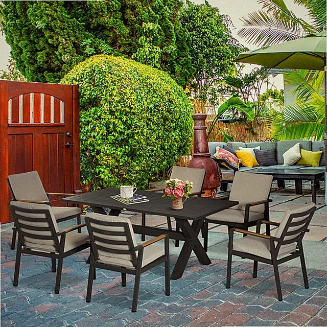 Sitzgruppe 7tlg. Essgruppe mit Kissen Gartenmöbel Set Aluminium Refurbished