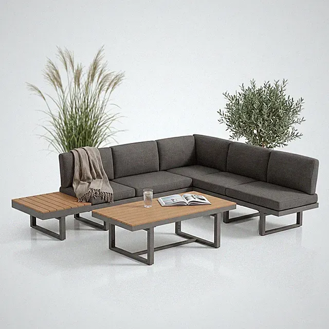 Sitzgruppe Aluminium Lounge Ecksofa mit Liegefunktion wetterfest Essgruppe