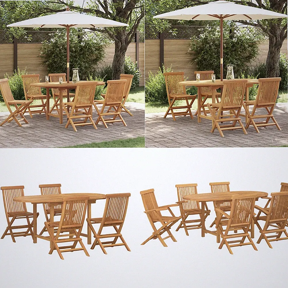Sitzgruppe Gartengarnitur mit Klappbarer Hocker Holzgarnitur Gartenmöbel Set DE