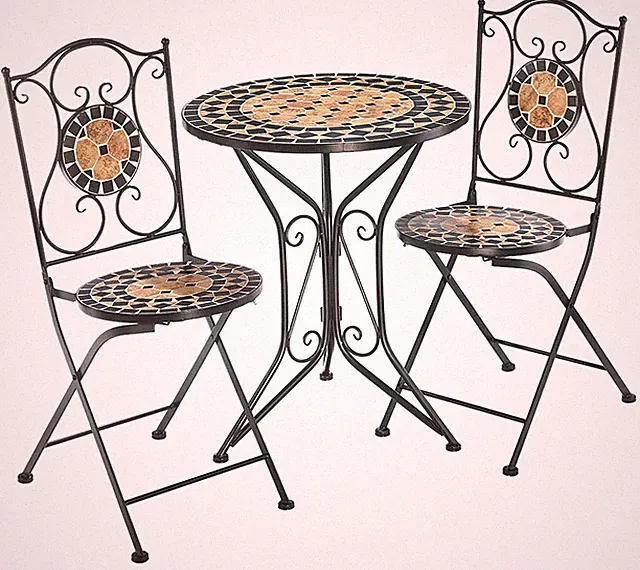 Sitzgruppe Gartenmöbel Terrassenmöbel - Deko -Mosaik - 1 Tisch - 2 Stühle Metall