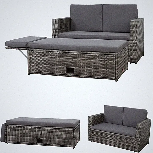 Sitzgruppe mit Tisch klappbar Grau Polyrattan Sitzmöbel Gartenset Sofa Bank