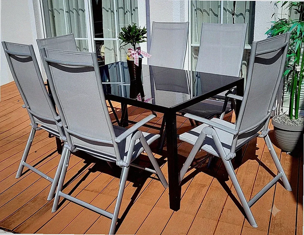 Sitzgruppe POETTO 6 Personen Aluminium Gartenmöbel Tisch Stühle Terrasse Stuhl