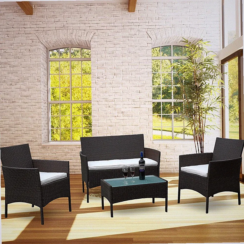 Sitzgruppe Sitzbank Glas Balkon-set Polyrattan Gartenmöbel Sitzlounge Outdoor